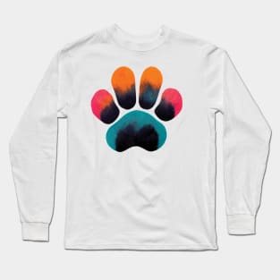 Colourful Paw Print Pet Pattern on yellow Long Sleeve T-Shirt